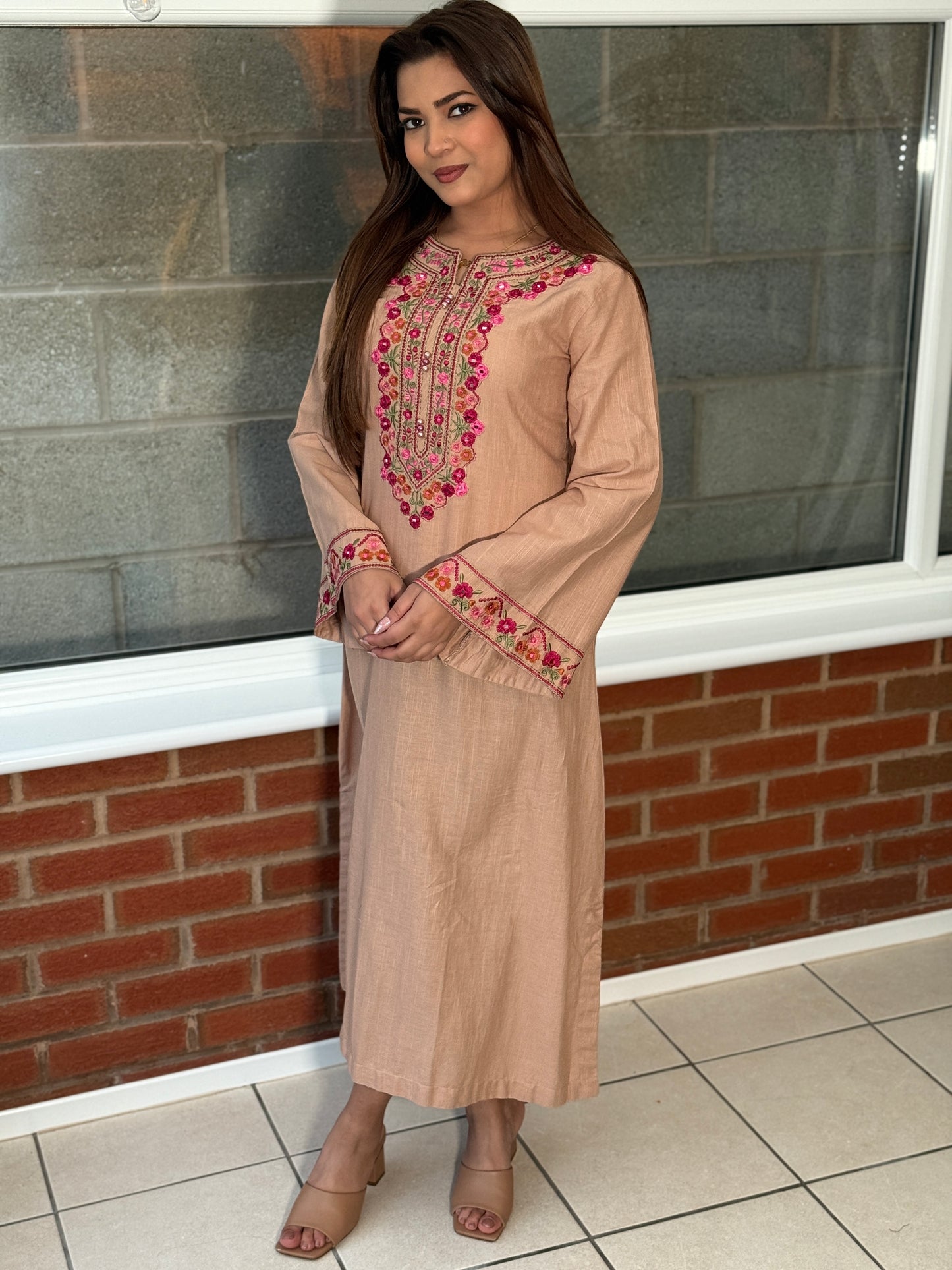 Rania Blush - Embroidered Khaddar Maxi Dress