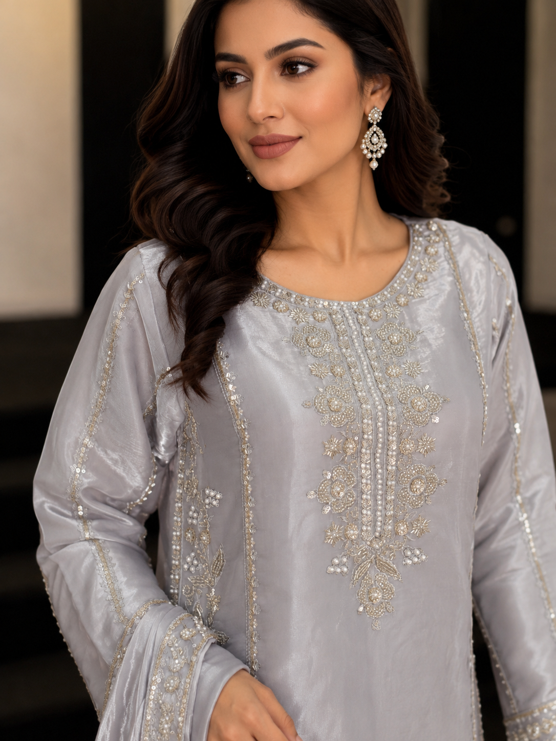 Aaliyah Silver Luxe Sheesha Silk Suit