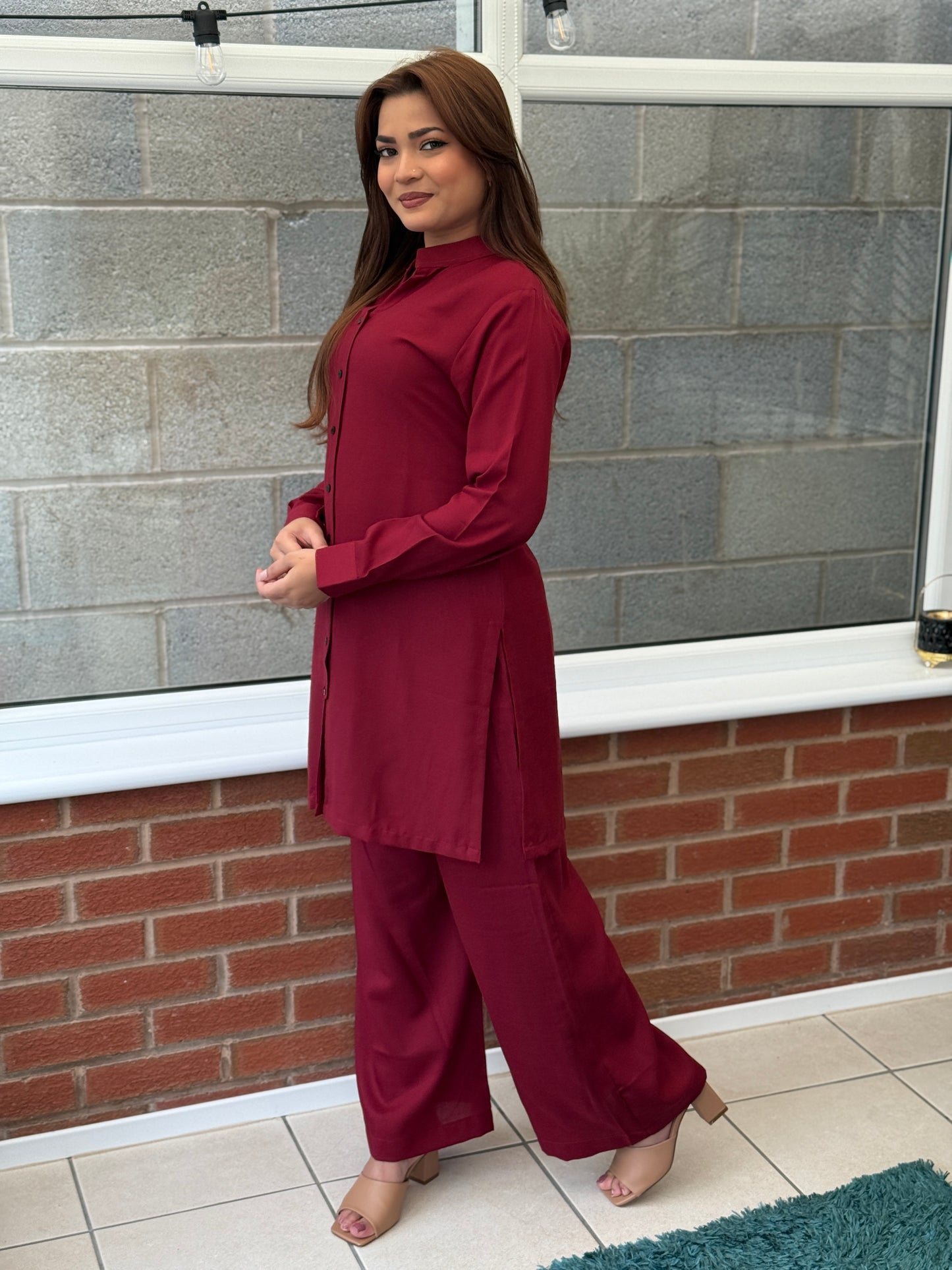 Crimson Charm - Dhanak Co-ord Set