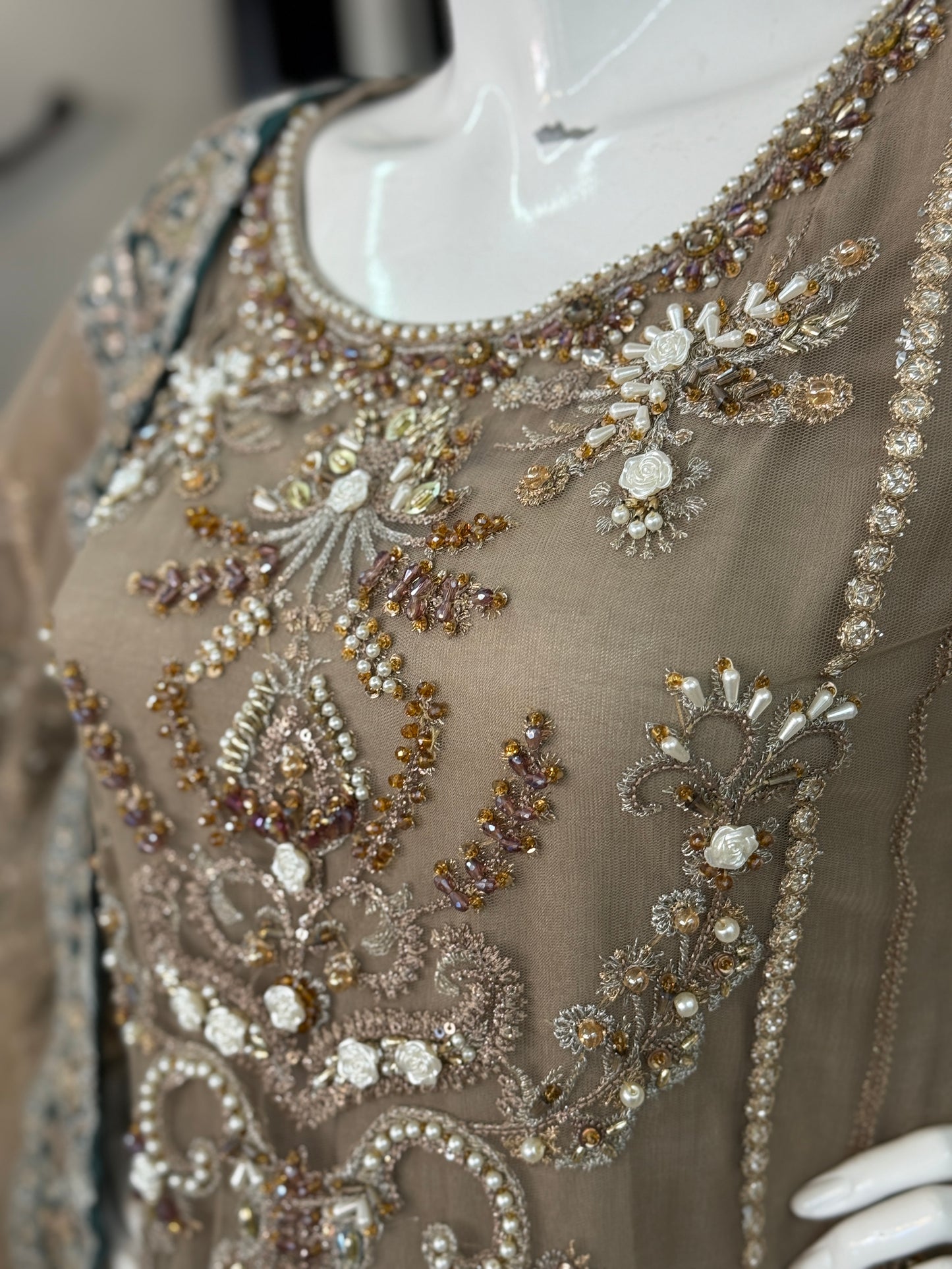 Mocha Gold Luxury Embellished Sharara Suit