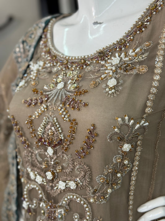 Mocha Gold Luxury Embellished Sharara Suit