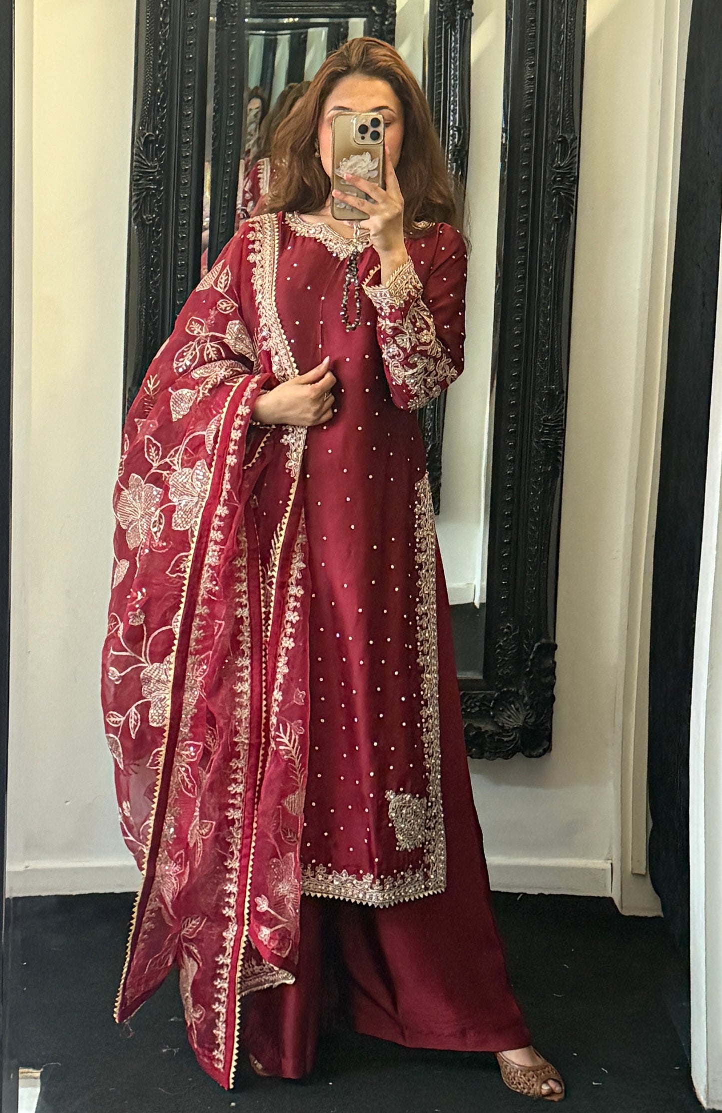 Rania Elegance Silk Suit - Maroon
