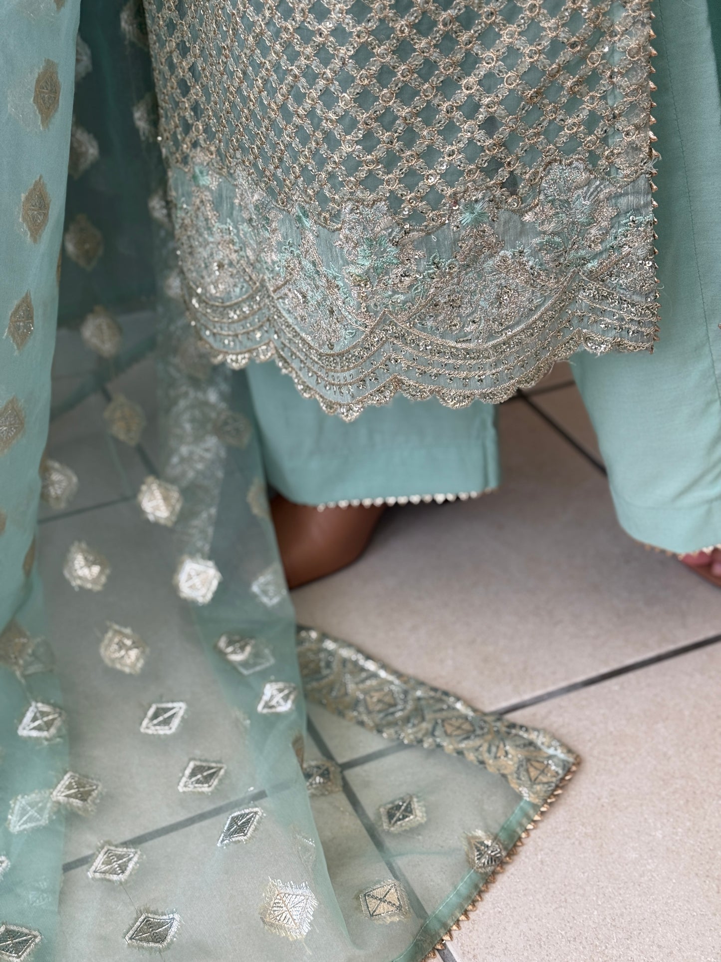 Noore Mint Embroidered Suit*