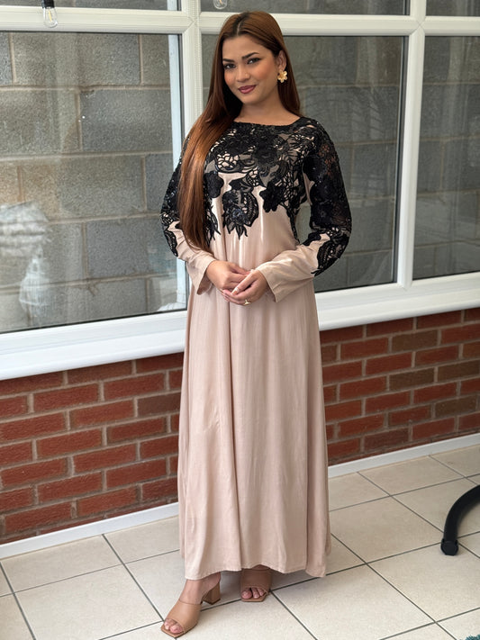 Midnight Lace Maxi - Nude