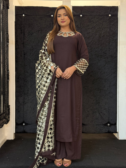 Ayla Marina Sheesh Suit - Brown