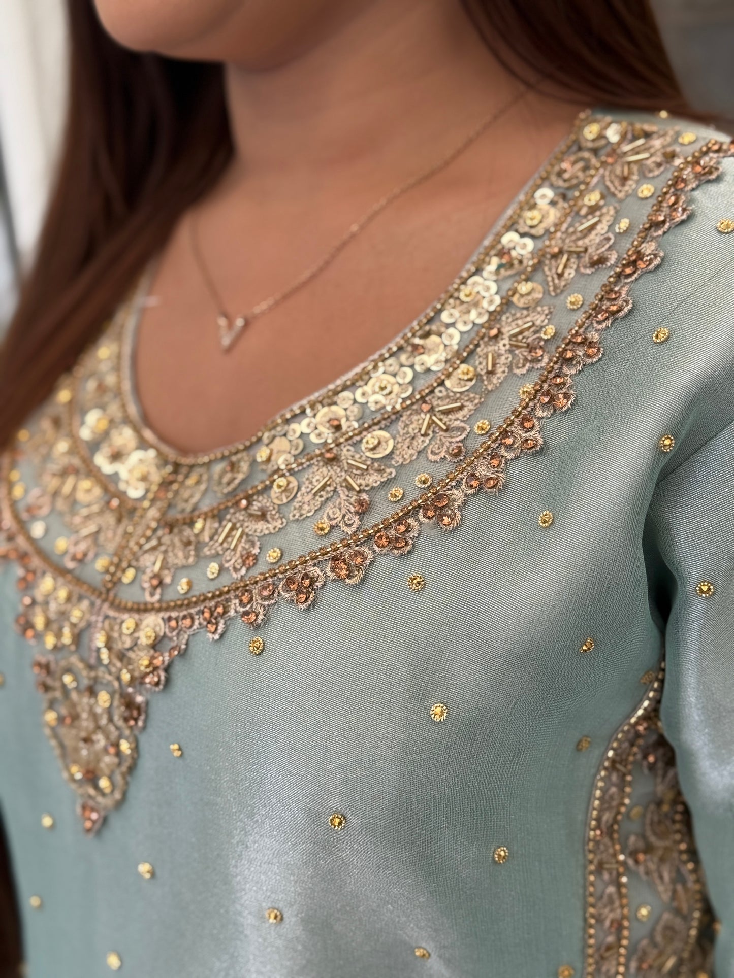 Aqua Gold Pleated Suit