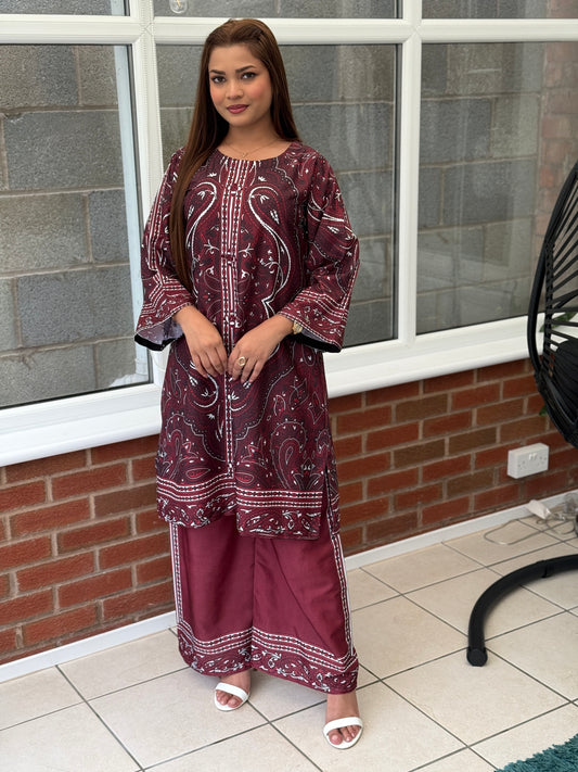 Maroon Paisley Print Set