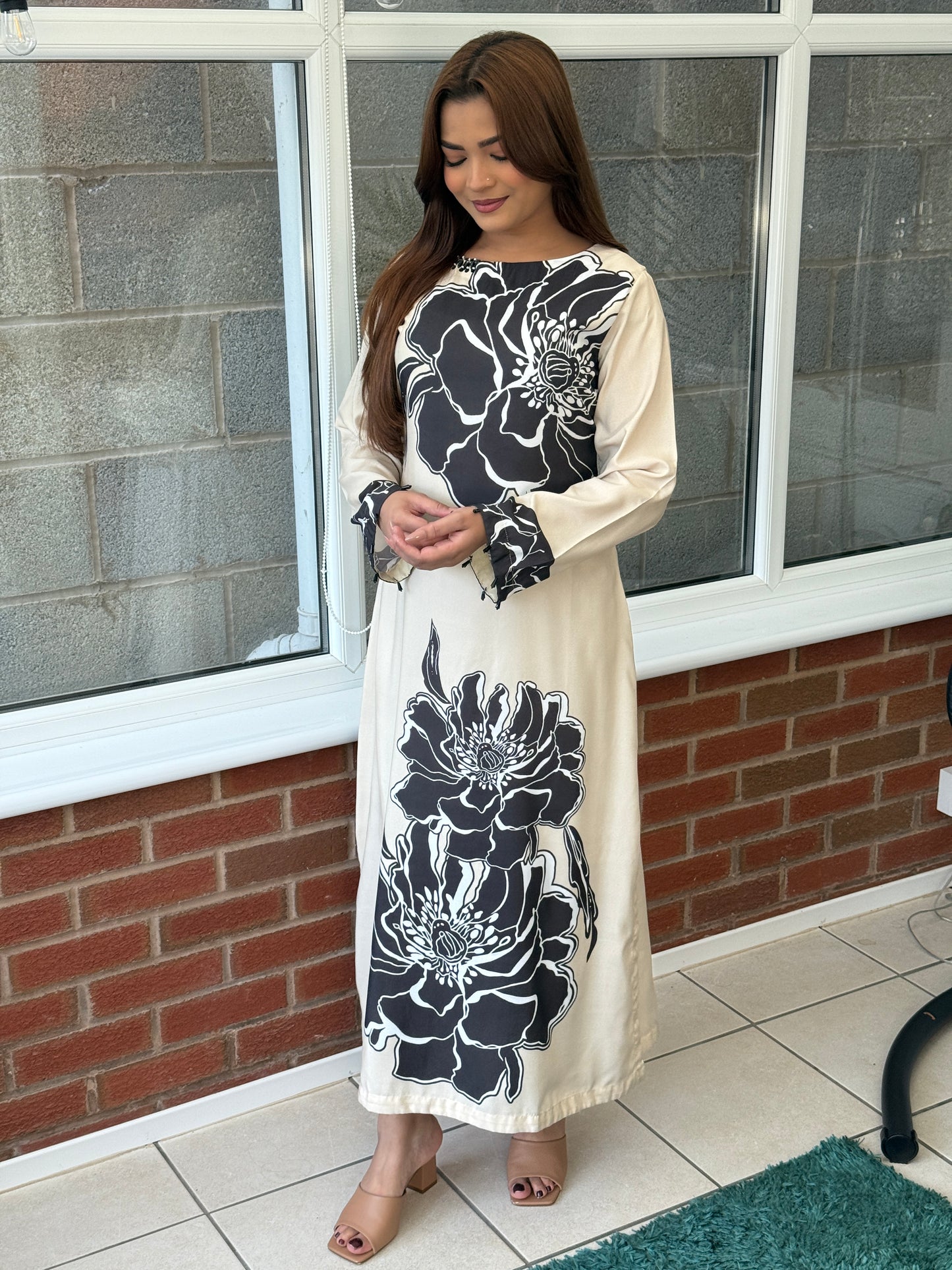 Noir Petal Silk Dress