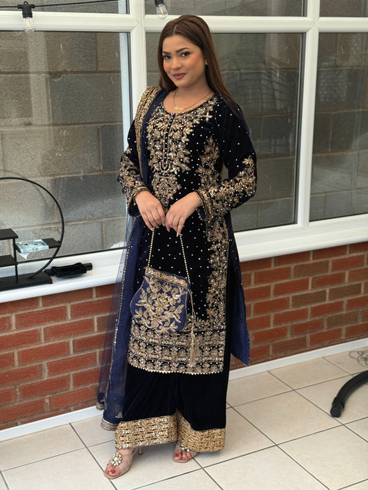 Velvet Luxe Palazzo Set with Potli Bag