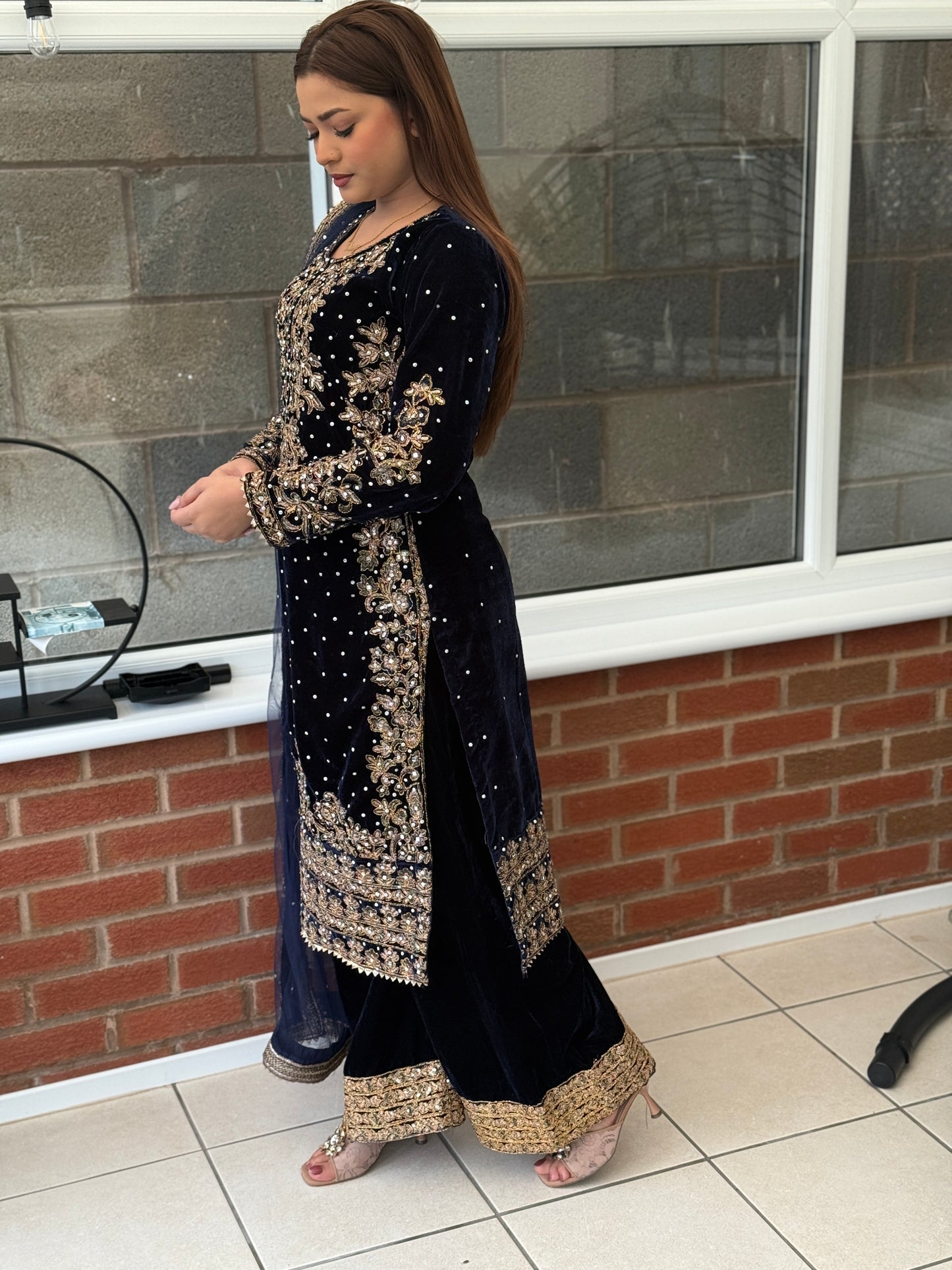 Velvet Luxe Palazzo Set with Potli Bag