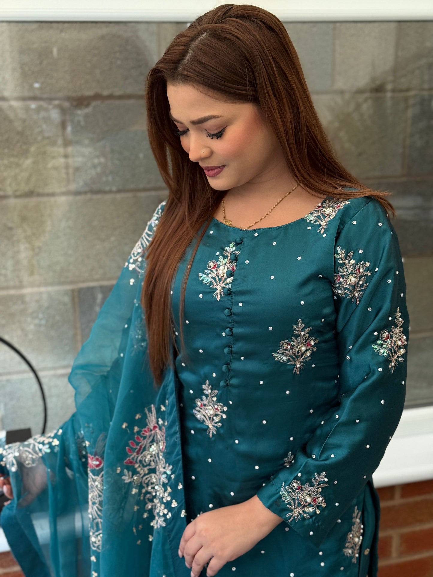 Rose Allure - Teal Chamoise Silk