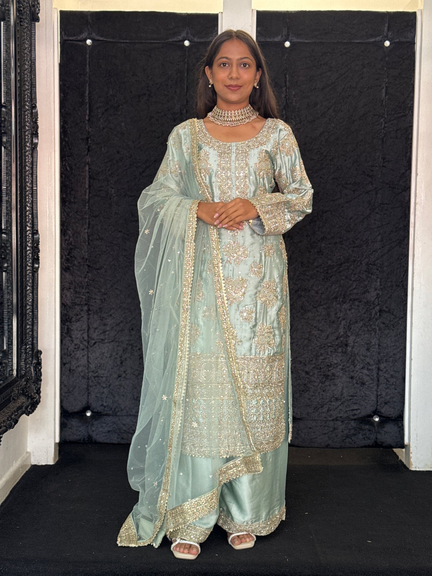 Mint Reverie Embellished Sharara Suit*