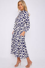 BLUE GEOMETRIC MAXI DRESS