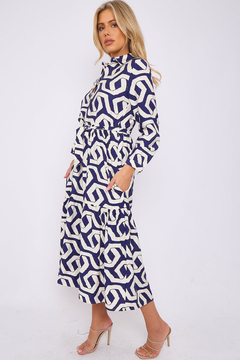 BLUE GEOMETRIC MAXI DRESS