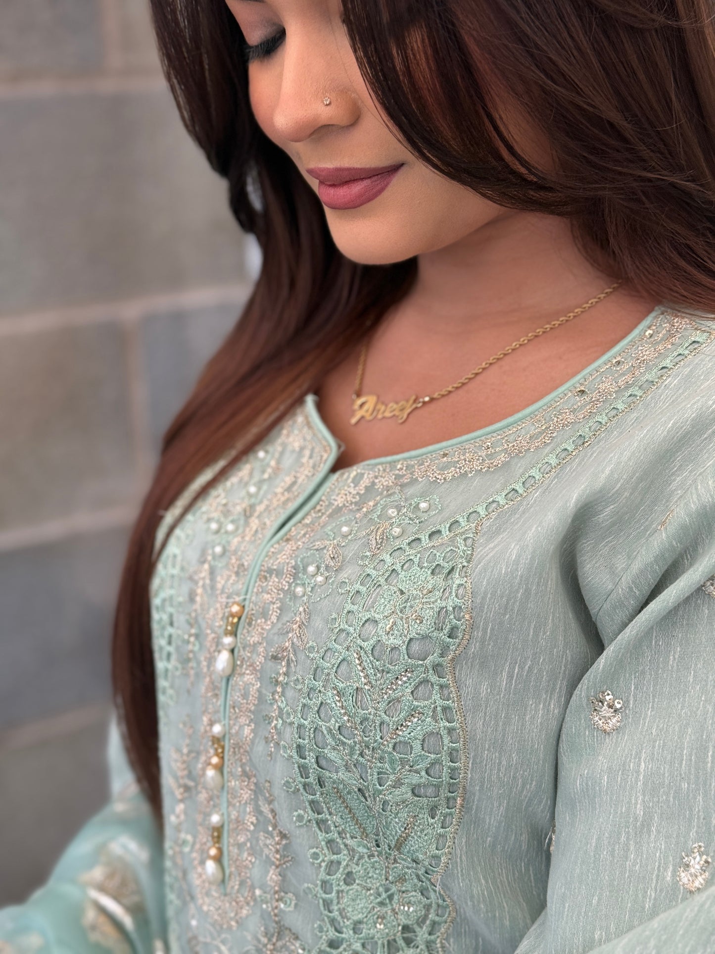 Noore Mint Embroidered Suit*