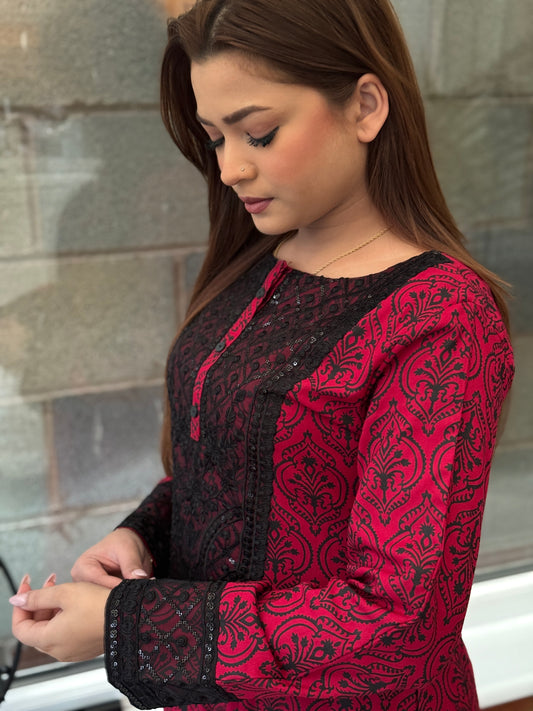 Zaraan Dhanak - 2 Piece Red