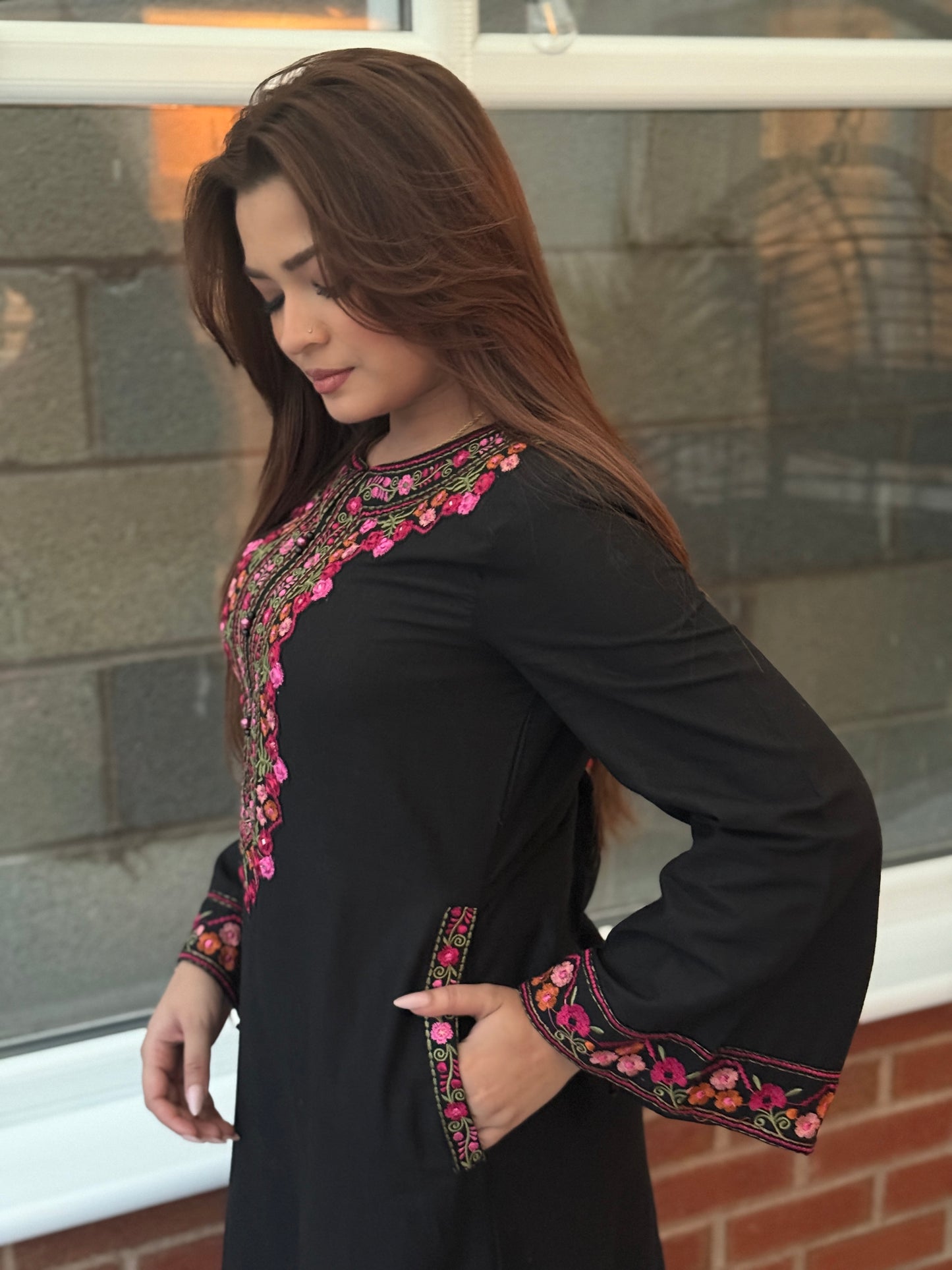 Rania Black - Embroidered Khadder Maxi Dress