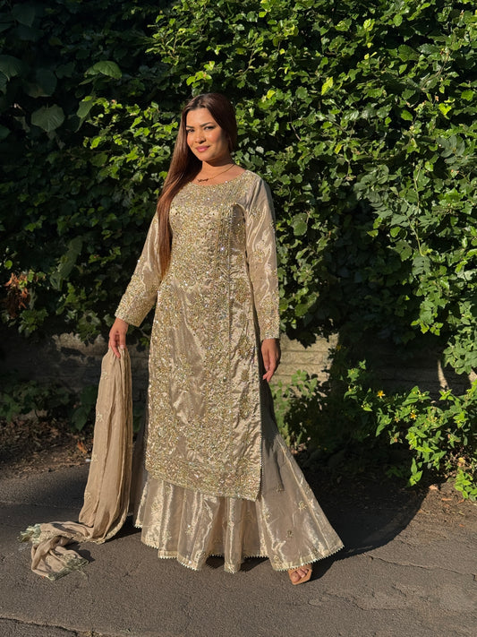 Champagne Royale - Luxury Hand Embellished Sharara Suit*