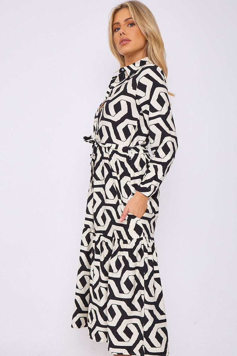 BLACK GEOMETRIC MAXI DRESS