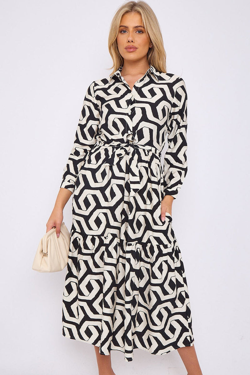 BLACK GEOMETRIC MAXI DRESS