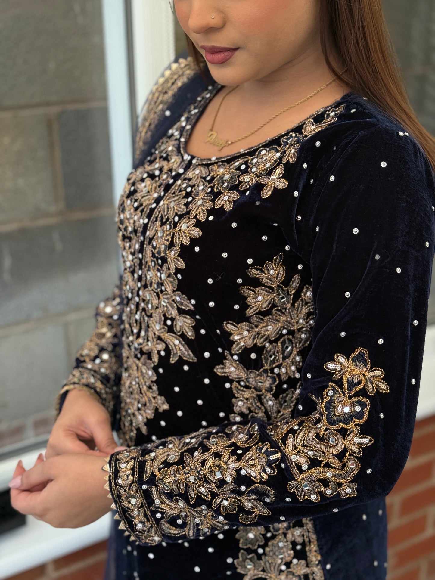 Velvet Luxe Palazzo Set with Potli Bag