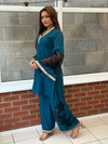 Dania - Embroidered Dhanak Co-Ord Teal Edition