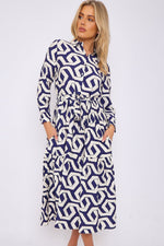 BLUE GEOMETRIC MAXI DRESS