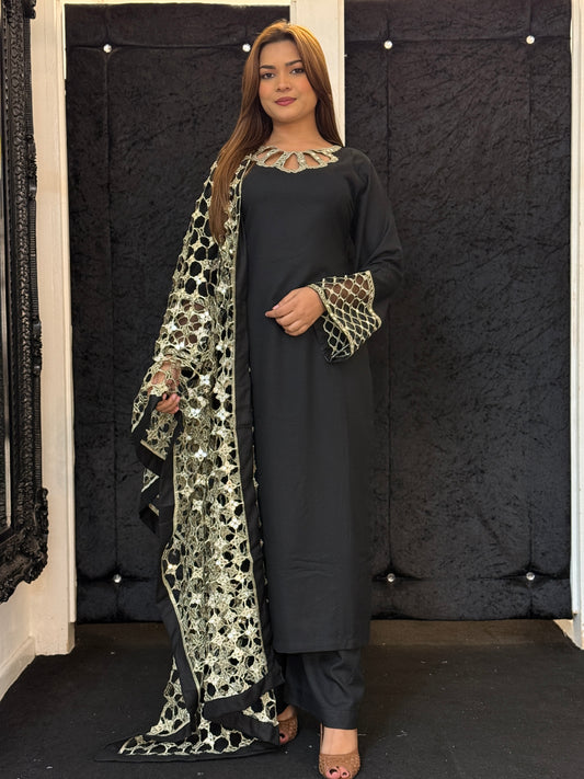 Ayla Marina Sheesh Suit - Black