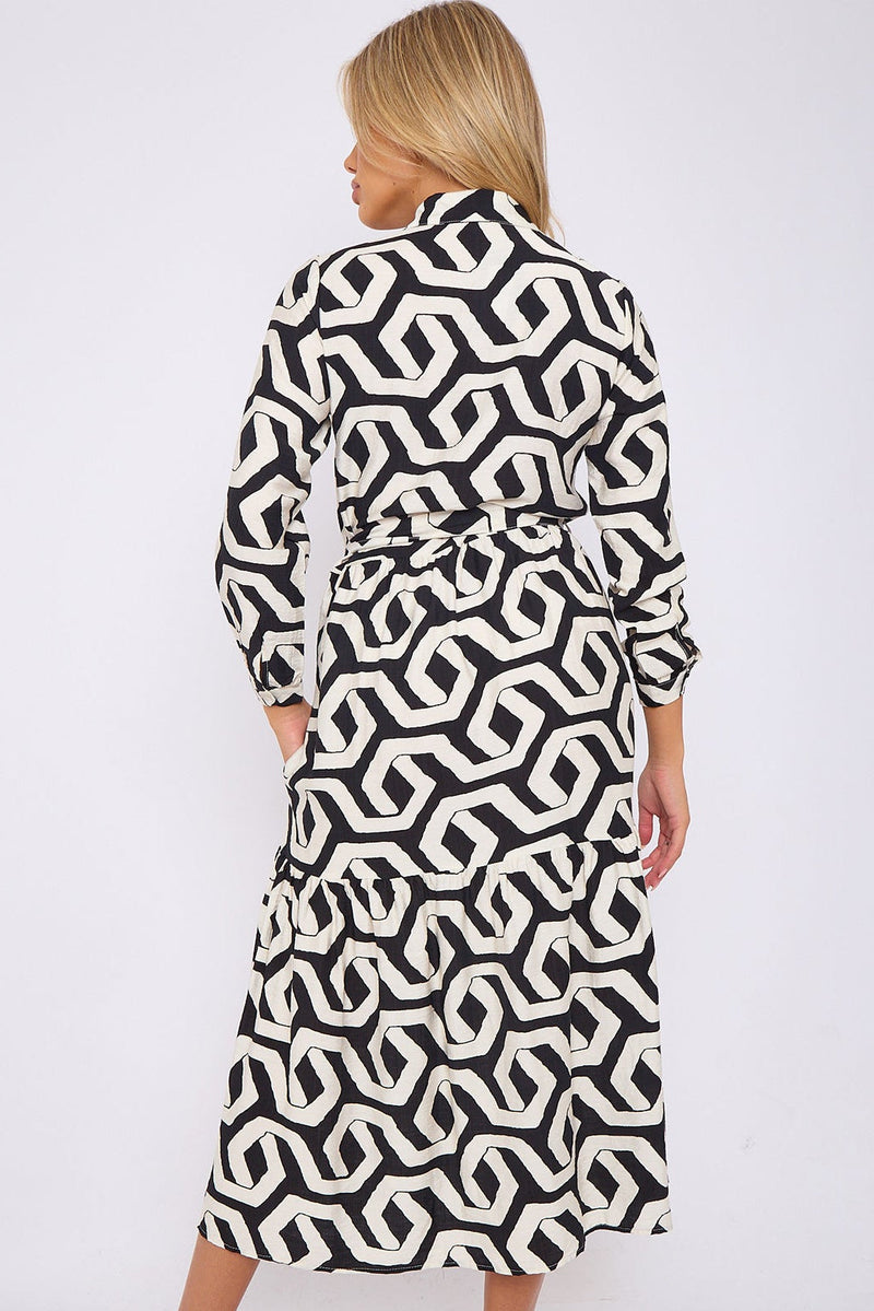 BLACK GEOMETRIC MAXI DRESS