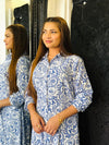 BLUE WHITE PAISLEY PRINT MAXI DRESS