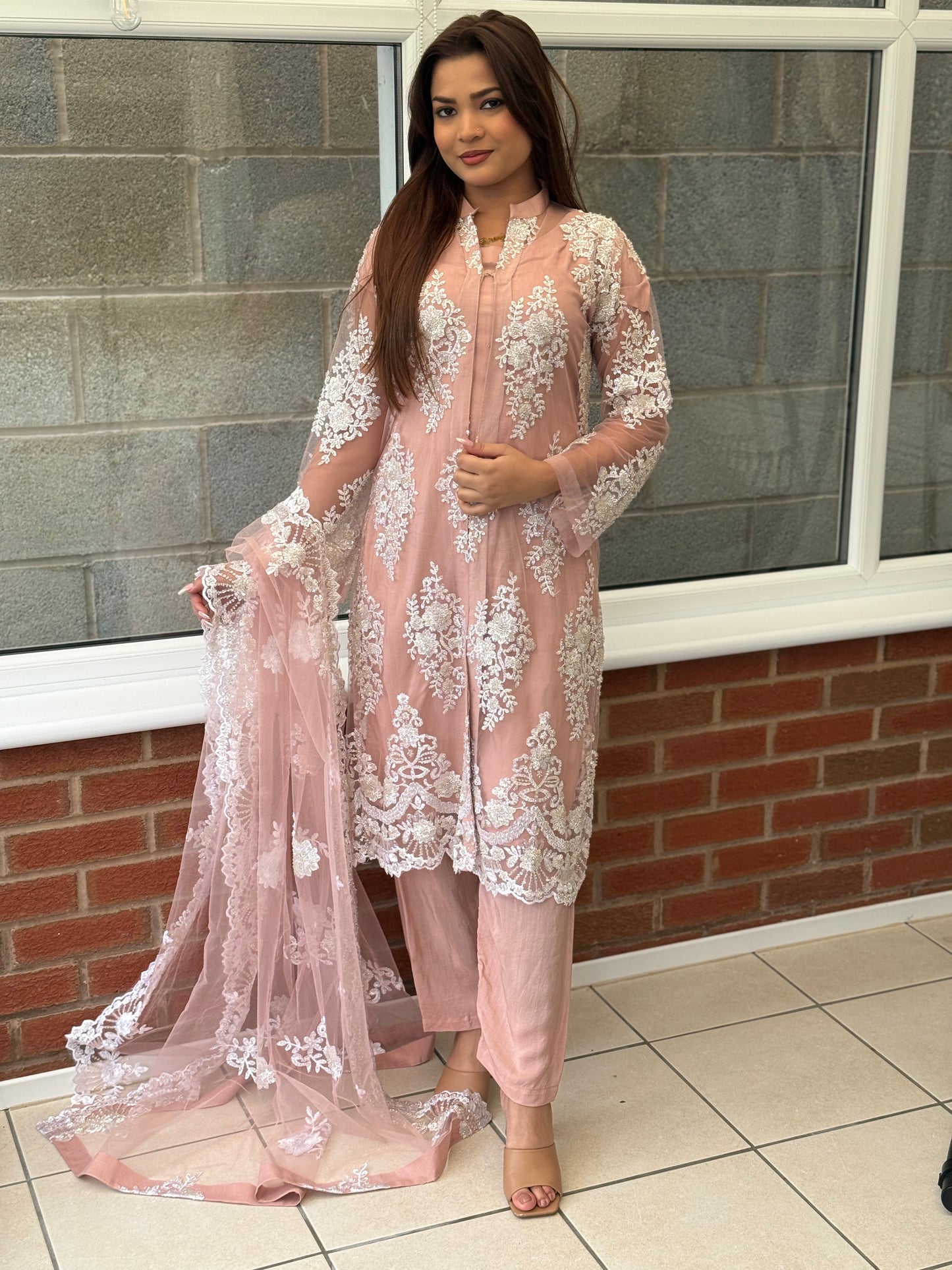 Cut Dana Beaded Jacket Suit - Dusty Pink