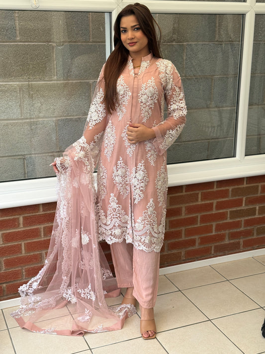 Cut Dana Beaded Jacket Suit - Dusty Pink