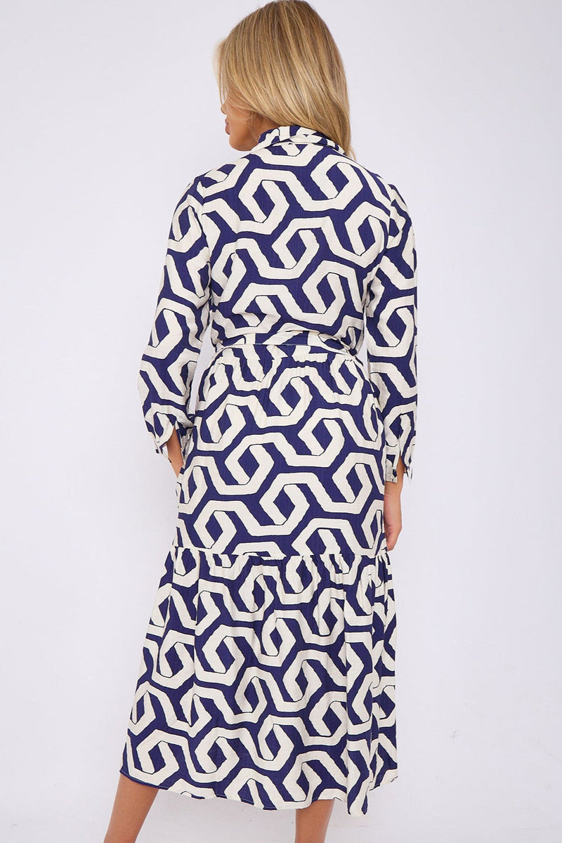 BLUE GEOMETRIC MAXI DRESS