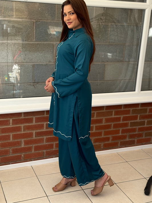 Areeba Teal - Dhanak Winter Co-Ord