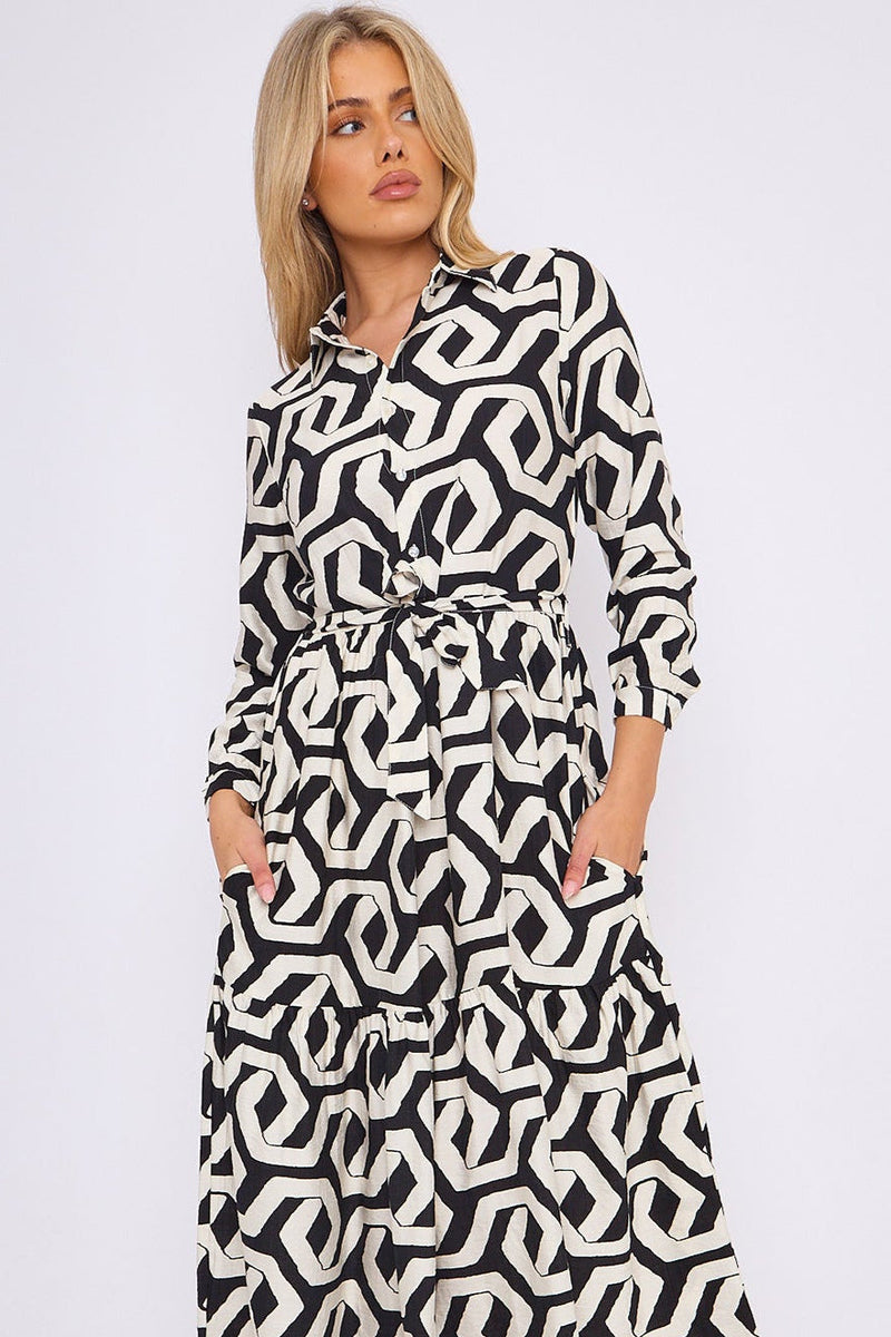 BLACK GEOMETRIC MAXI DRESS
