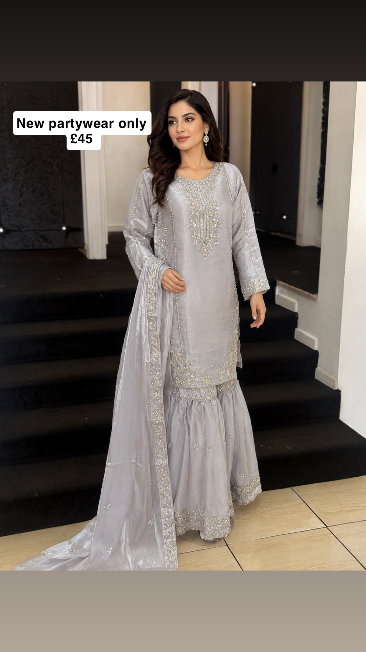 Aaliyah Silver Luxe Sheesha Silk Suit