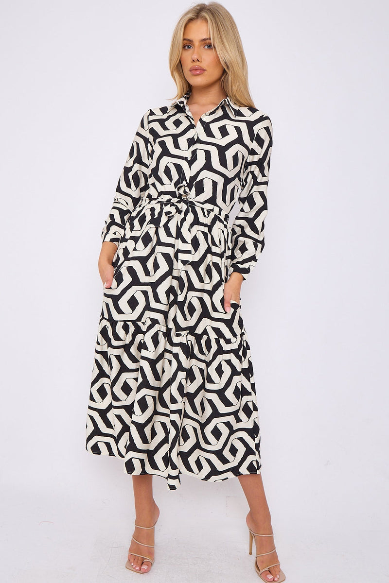 BLACK GEOMETRIC MAXI DRESS