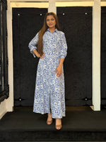BLUE WHITE PAISLEY PRINT MAXI DRESS
