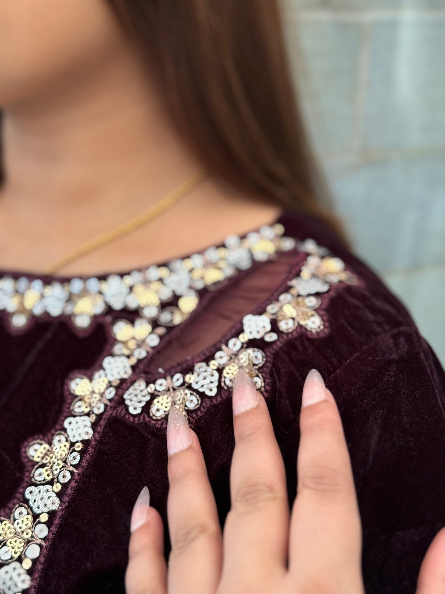 Noore Velvet Shoulder Suit - Aubergine