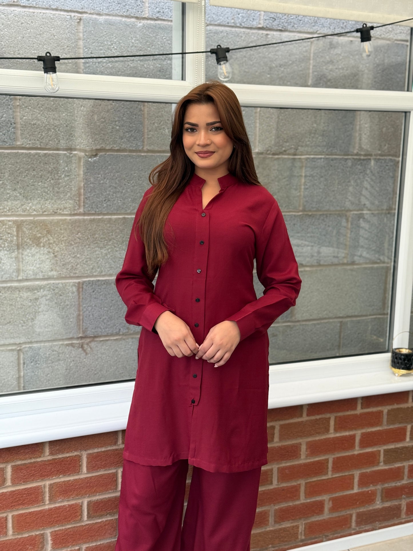 Crimson Charm - Dhanak Co-ord Set