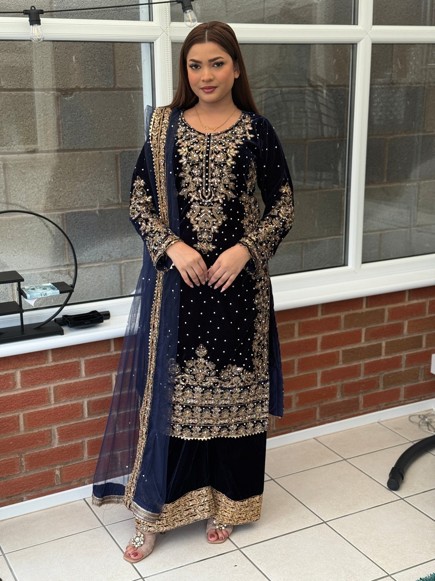 Velvet Luxe Palazzo Set with Potli Bag