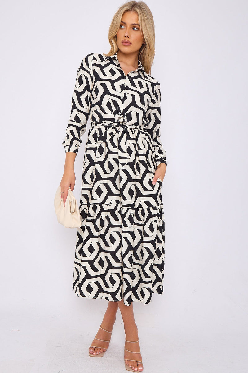 BLACK GEOMETRIC MAXI DRESS