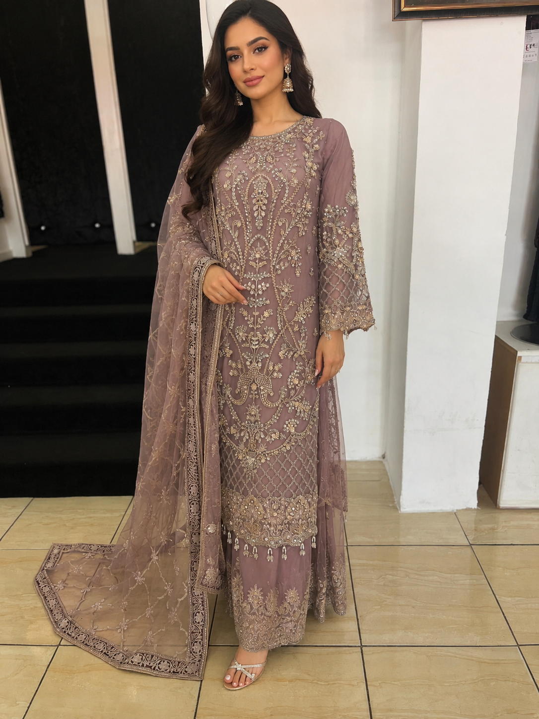 Lilac Luxe Hand-Embellished Sharara Suit