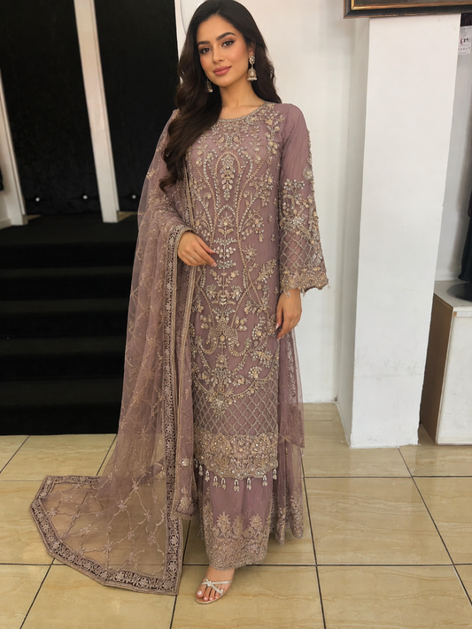 Lilac Luxe Hand-Embellished Sharara Suit