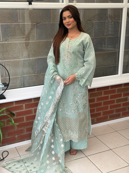Noore Mint Embroidered Suit*