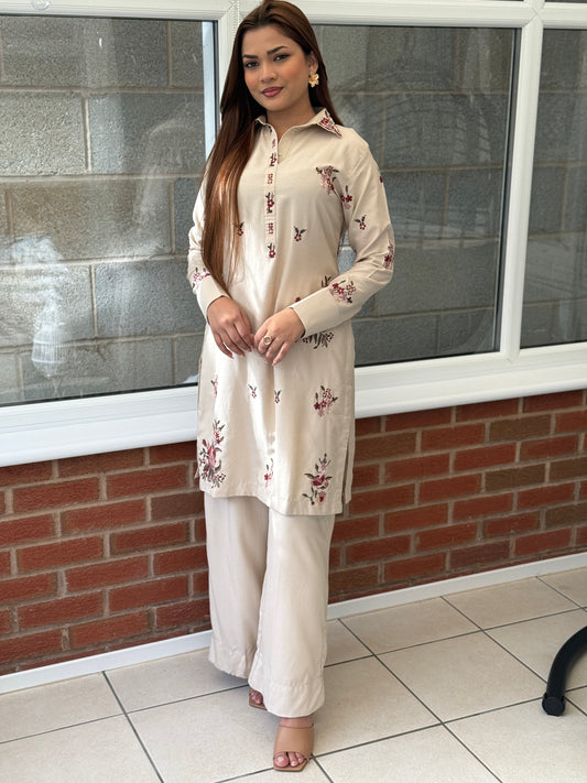 Winter Bloom Co-ord Set - Cream