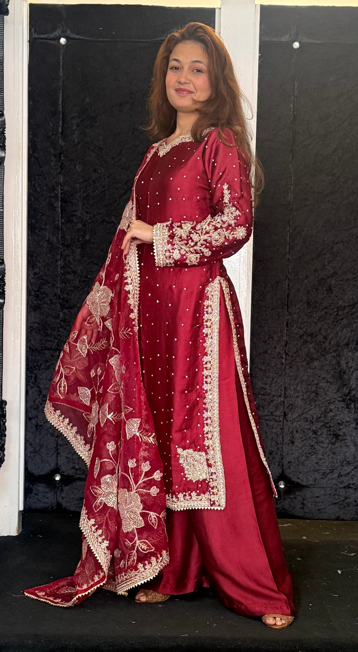 Rania Elegance Silk Suit - Maroon