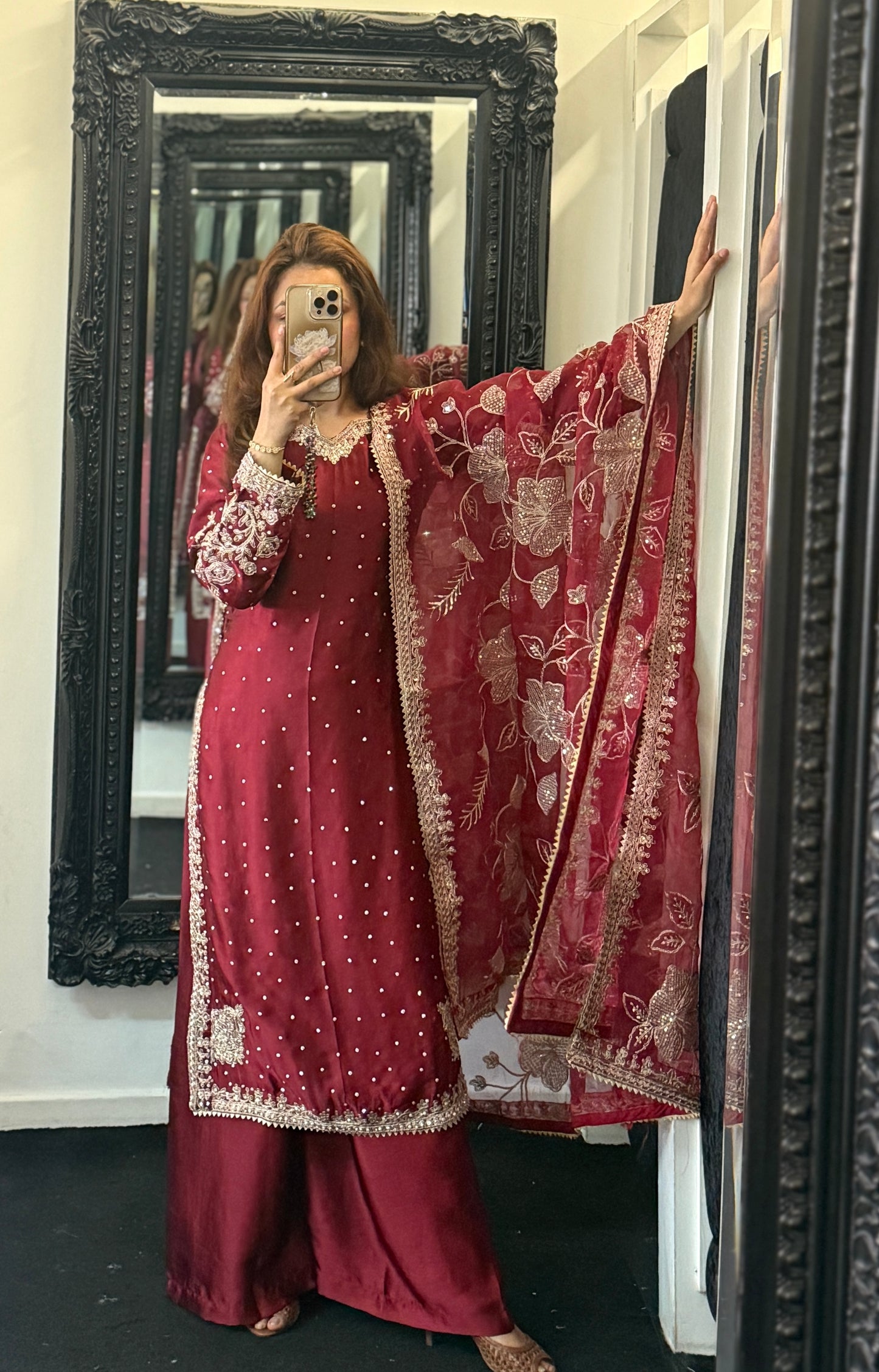 Rania Elegance Silk Suit - Maroon
