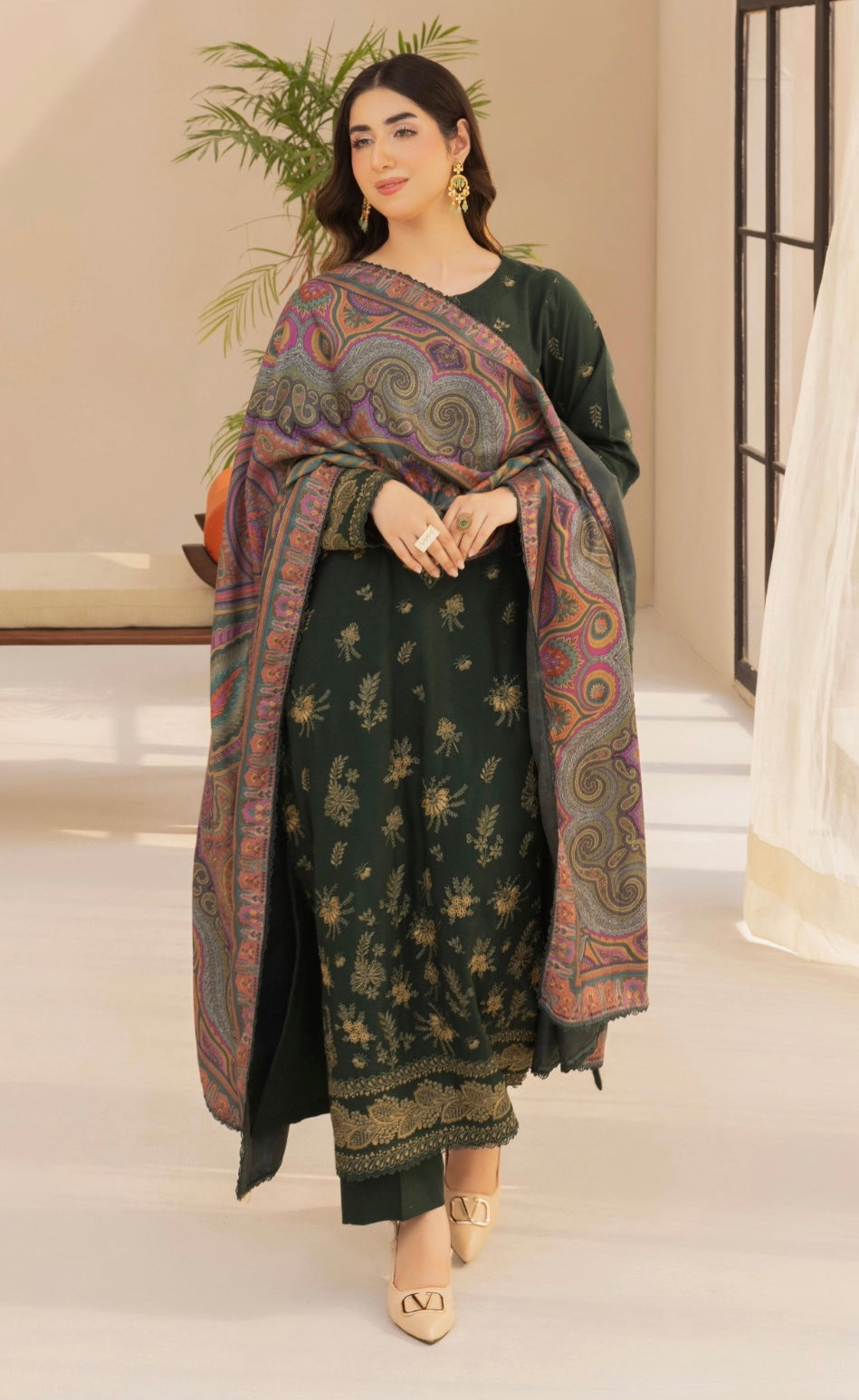 Winter Royalty - Green Dhanak Suit