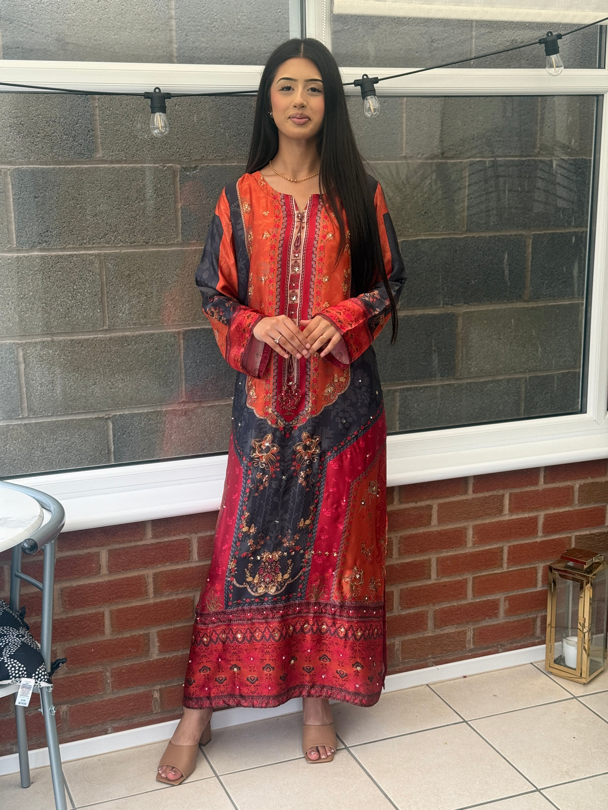 Sahar Silk Two Piece - Black Red